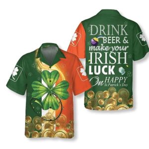 Hawaiian KLA Shirts St Patrick’s Day Beer And Irish Luck, St Patrick’s Day Hawaiian Shirt