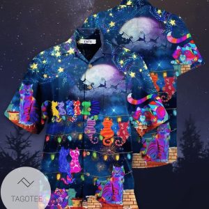 Hawaiian Shirt Cat Design Celebrating By Christmas Night Elegance