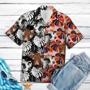 Hawaiian Shirt with Colorful Cow and Floral Art