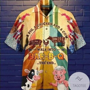 Hawaiian Shirts A Pig A Chicken A Cow Walk In A Bar