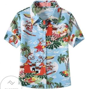 Hawaiian Shirts Funny Xmas Santa Claus Light Blue