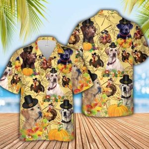 Hawaiian Shirts Thanksgiving Turkey Labrador Retriever
