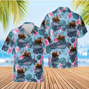 Hereford Blue Hibiscus Trendy Hawaiian Shirt, Farm Cow Trendy Hawaiian Shirt For Men And Women