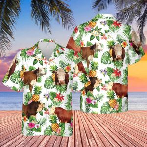 Hereford Cattle Cow All Over Printed 3D Trendy Hawaiian Shirt