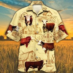 Hereford Cattle Lovers Farm Trendy Hawaiian Shirt, Cow Trendy Hawaiian Shirt For Summer Gifts