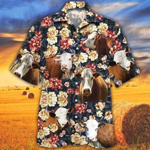 Hereford Cattle Lovers Green Plaid Pattern Trendy Hawaiian Shirt, Cow Trendy Hawaiian Shirt For Summer Gifts