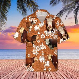 Hereford Cattle Lovers Red Tribal Trendy Hawaiian Shirt, Cow Trendy Hawaiian Shirt For Summer Gifts