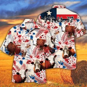 Hereford Cattle Lovers Texas Flag Trendy Hawaiian Shirt, Cow Trendy Hawaiian Shirt For Summer Gifts