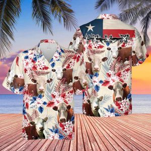 Hereford Cattle Texas Flag Trendy Hawaiian Shirt, Farm Cow Trendy Hawaiian Shirt For Men And Women