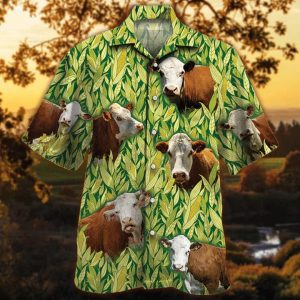Hereford Cattle Trendy Hawaiian Shirt Men, Cow Lovers Short Sleeve Hawaiian KLA Shirt