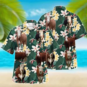 Hereford Cow Trendy Hawaiian Shirt, Farm Lover Hawaii Shirt, Cow Lovers, Shirt For Men, Tropical Shirts, Gift For Him