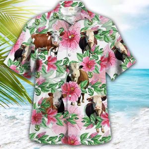Hereford Cow Trendy Hawaiian Shirt, Farmer Trendy Hawaiian Shirts, Summer Tropical Shirts, Gift For Him, Funny Trendy Hawaiian Shirts