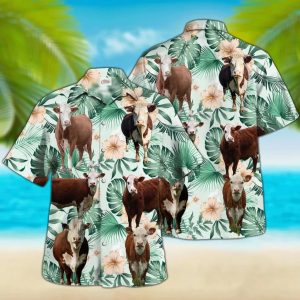 Hereford Cow Trendy Hawaiian Shirt For Farm Lovers, Summer Trendy Hawaiian Shirt For Men And Women