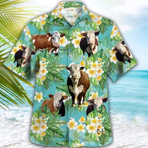 Hereford Tropical Trendy Hawaiian Shirt, Cow Trendy Hawaiian Shirt, Animal Trendy Hawaiian Shirts For Men, Gift For Him