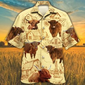 Highland Cattle Lovers Farm Trendy Hawaiian Shirt, Cow Trendy Hawaiian Shirt For Summer Gifts