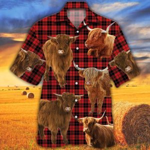 Highland Cattle Lovers Red Tartan Pattern Trendy Hawaiian Shirt- Cow KLA Shirt, Gift For Cow Lovers
