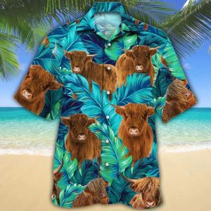 Highland Cattle Lovers Trendy Hawaiian Shirt, Cow Trendy Hawaiian Shirt For Summer Gifts