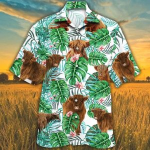 Highland Cattle Lovers Tropical Plant Hawaiian Shirt, Cow Hawaiian Shirt, Hawaiian Shirts For Men, Women