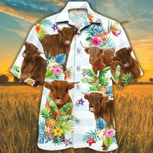 Highland Cattle Lovers Tropical Trendy Hawaiian Shirt, Cow Trendy Hawaiian Shirt For Summer Gifts