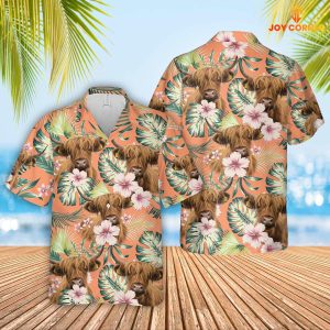 Highland Cow Embracing Summertime Hawaiian Shirt Vibrant Florals