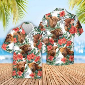 Highland Cow Flowers Trendy Hawaiian Shirt, Gift For Farm Clothing, Summer Gift For Men And Women