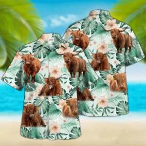 Highland Cow Trendy Hawaiian Shirt For Farm Lovers, Summer Trendy Hawaiian Shirt For Men And Women