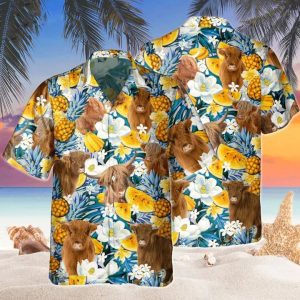 Highland Cow with Bananas Hawaiian Shirt for Bovine Lovers