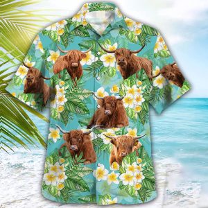 Highland Tropical Trendy Hawaiian Shirt, Cow Trendy Hawaiian Shirt, Animal Trendy Hawaiian Shirts For Men, Gift For Him