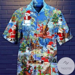 HigQuality Amazing Santa Claus Playing Violin Blue Hawaiian Shirts