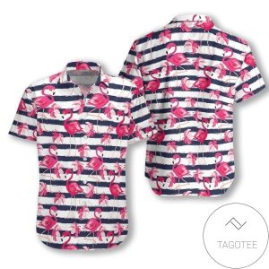 HigQuality Stripes Pattern Flamingo Hawaiian Shirts