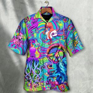 Hippie KLA Trendy Hawaiian Shirt – Hippie Funny Octopus Colorful Tie Dye Art Style Trendy Hawaiian Shirt For Summer