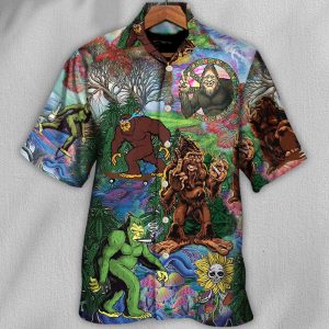Hippie Bigfoot Peace Life Color Hawaiian Shirt