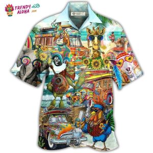 Hippie Funny Animals Happy Together Love Beach Hawaiian Shirt – Trendy KLA