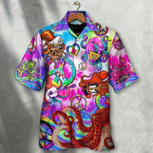 Hippie Funny Octopus Colorful Happy Tie Dye Art Style Hawaiian Shirt