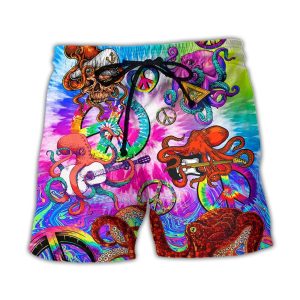 Hippie Funny Octopus Colorful Happy Tie Dye Art Style Trendy KLA Hawaiian Beach Shorts