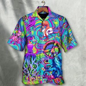 Hippie Funny Octopus Colorful Tie Dye Art Style Hawaiian Shirt