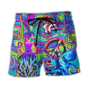 Hippie Funny Octopus Colorful Tie Dye Art Style Trendy KLA Hawaiian Beach Shorts