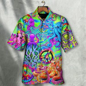 Hippie Funny Octopus Colorful Tie Dye Hawaiian Shirt