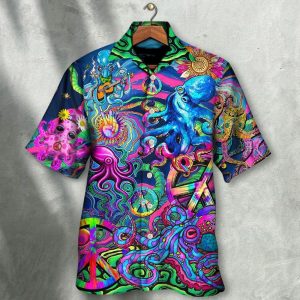 Hippie Funny Octopus Colorful Tie Dye Style Hawaiian Shirt