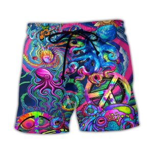 Hippie Funny Octopus Colorful Tie Dye Style Trendy KLA Hawaiian Beach Shorts