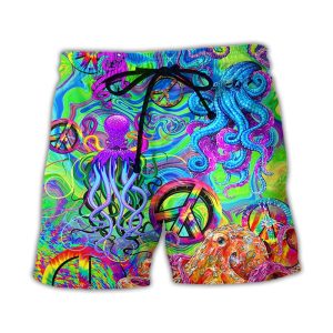 Hippie Funny Octopus Colorful Tie Dye Trendy KLA Hawaiian Beach Shorts