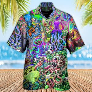 Hippie Funny Octopus Love Music Colorful Ocean Hawaiian Shirt