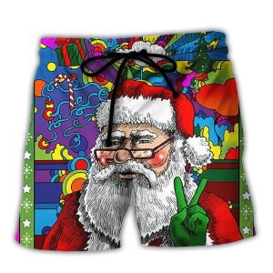 Hippie Funny Santa Claus Christmas Trendy KLA Hawaiian Beach Shorts