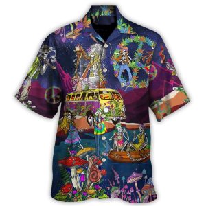 Hippie Funny Skull Dancing Moon Night Amazing Style Hawaiian Shirt