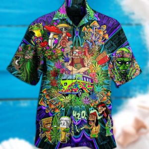 Hippie Mushroom Alien Bus Everything Funny Style Hawaiian Shirt