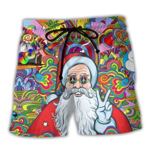 Hippie Santa Says Hi Color Trendy KLA Hawaiian Beach Shorts