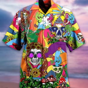 Hippie Skull Peace Life Color So Funny Hawaiian Shirt