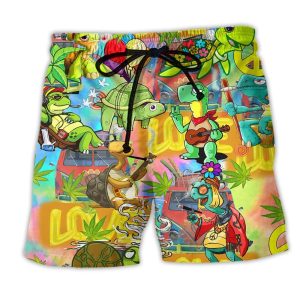 Hippie Turtle Peace Life Colorful So Funny Trendy KLA Hawaiian Beach Shorts