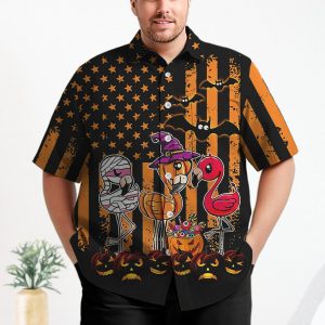 Holidays Big & Tall Flags Hawaiian Shirt Halloween Pumpkin Flamingo Hawaiian Shirt