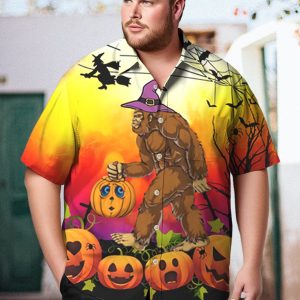 Holidays Big & Tall Halloween Hawaiian Shirt Sasquatch Pumpkinhead Hawaiian Shirt